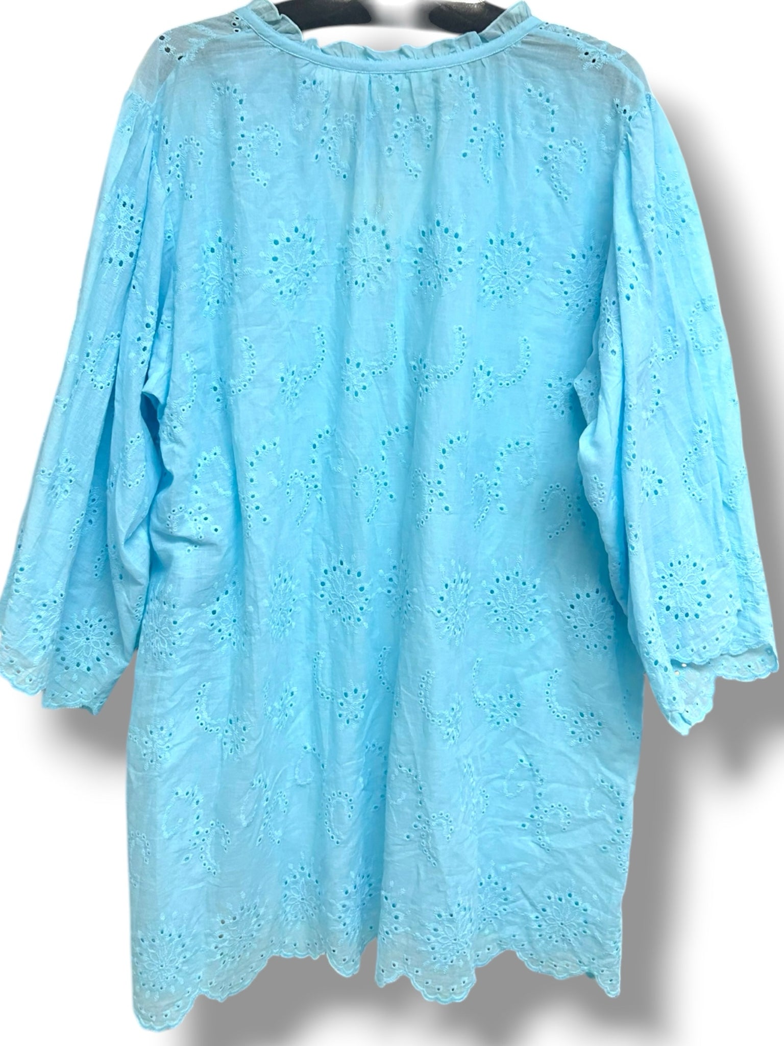 MELISSA ODABASH LUCY BRODERIE ANGLAISE COTTON KAFTAN TEAL COTTON DRESS SIZE XL
