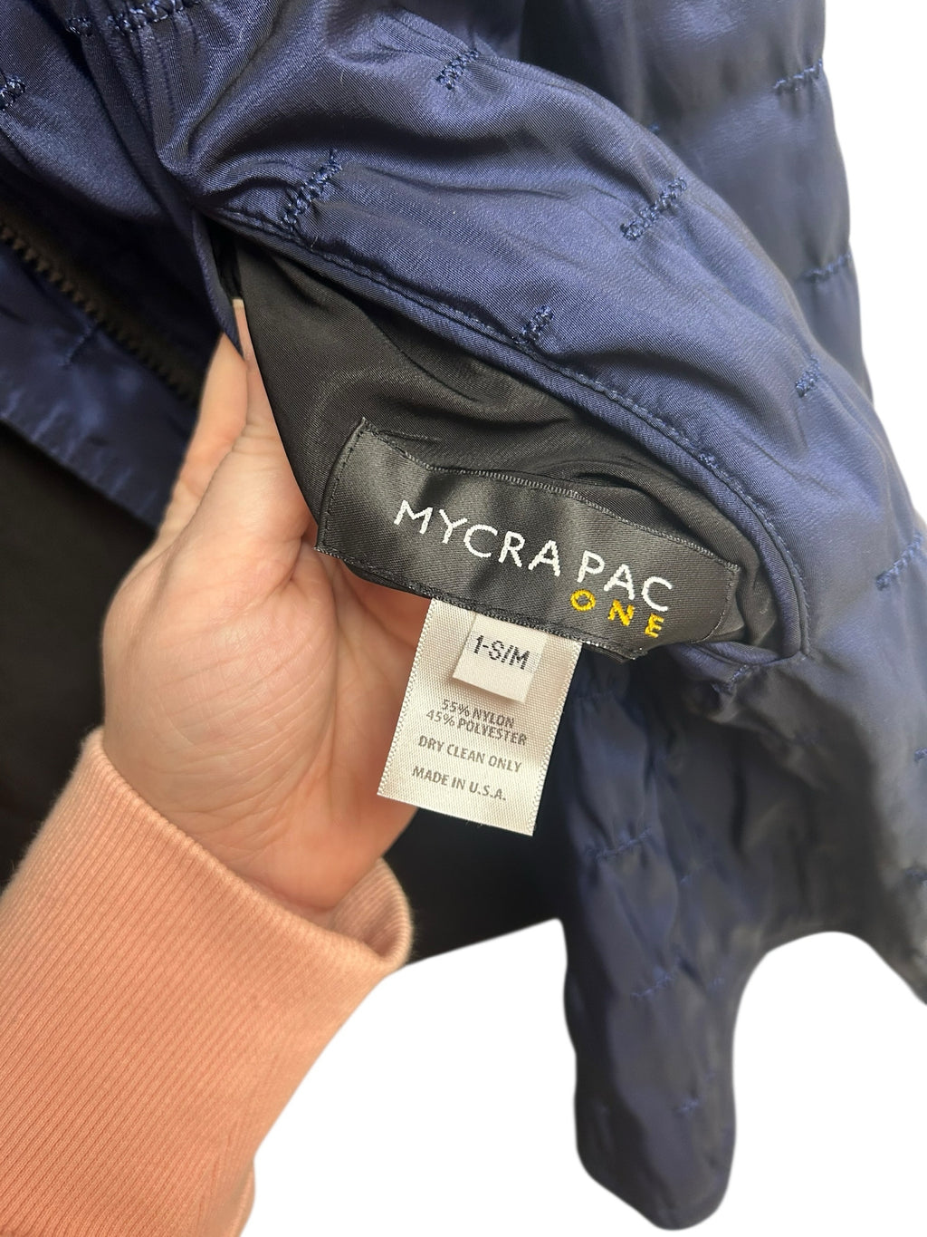 MYCRA PAK ONE NAVY BLUE BLACK TEXTURED REVERSIBLE RAIN JACKET SIZE S/M