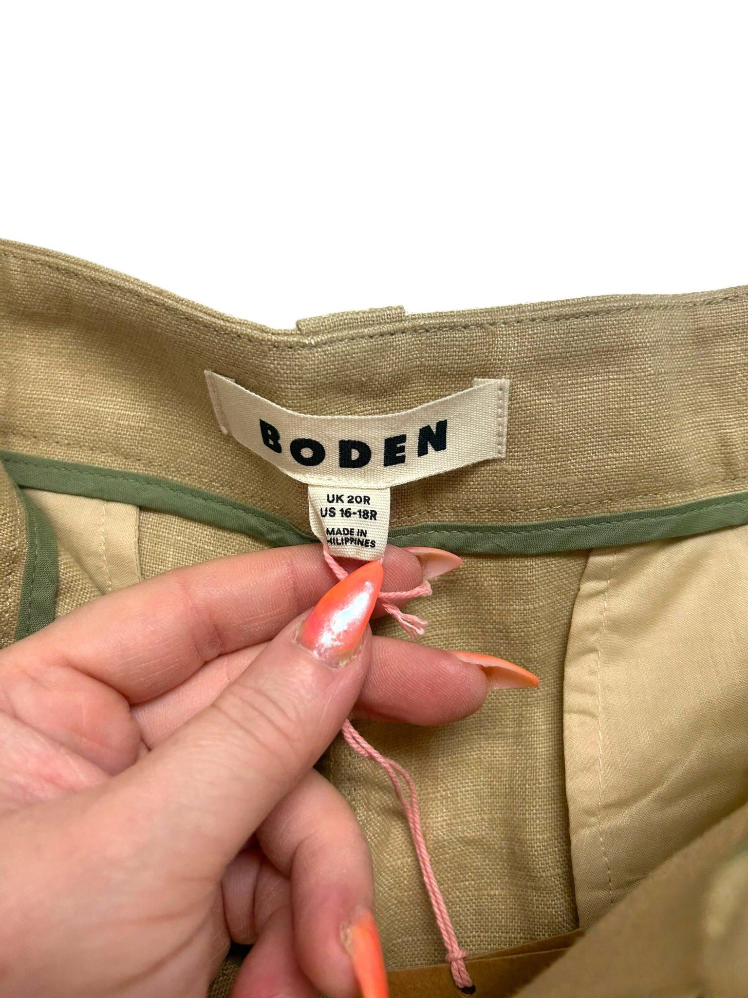 NEW WITH TAGS BODEN WESTBOURNE LINEN TAN TROUSER PANTS SIZE 16/18