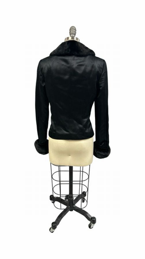 ESCADA COUTURE MINK FUR BLACK SATIN BLAZER JACKET 36