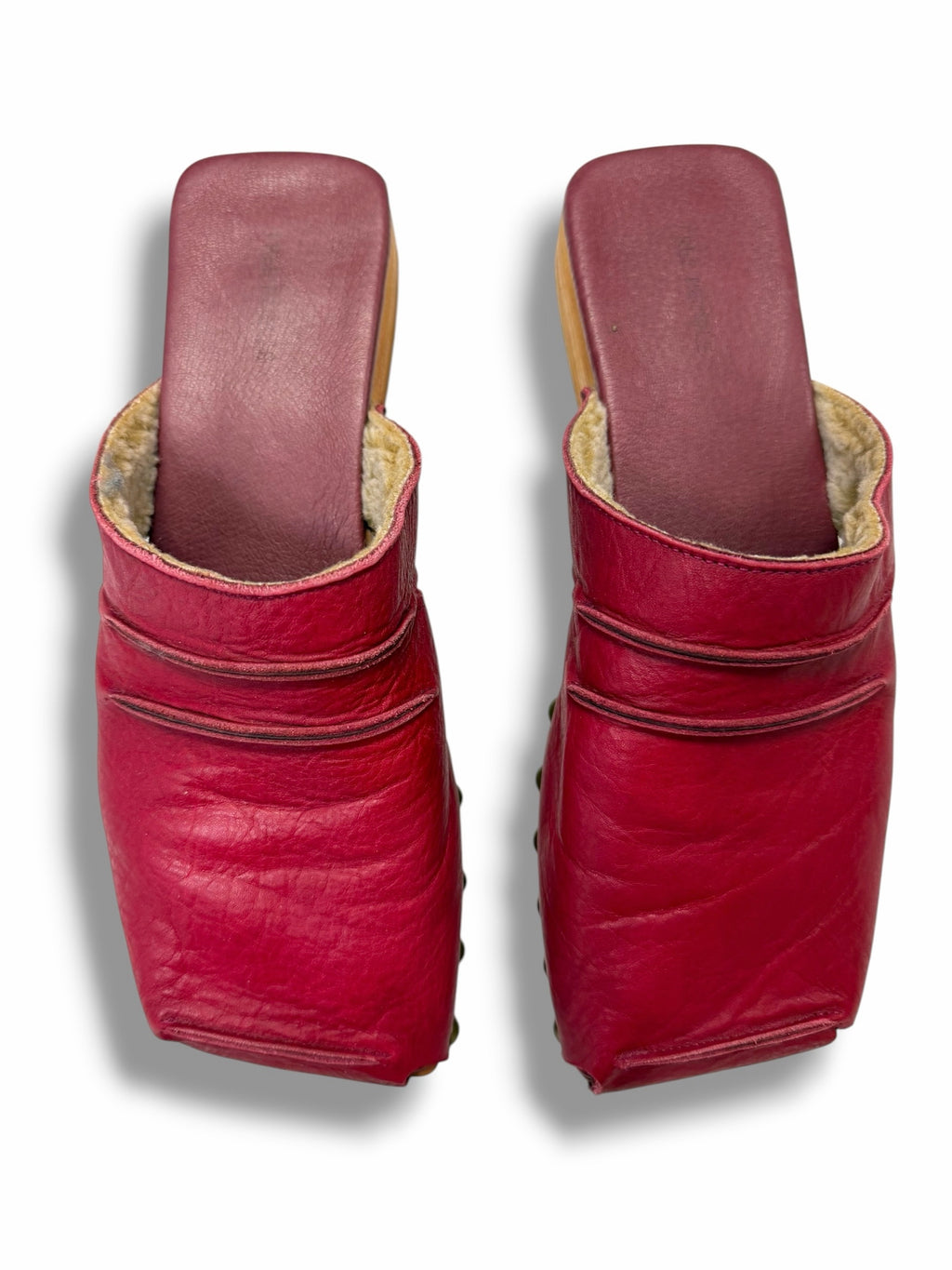 FREE PEOPLE IVY STUDDED RED LEATHER SQUARE TOE  MULES SIZE 10