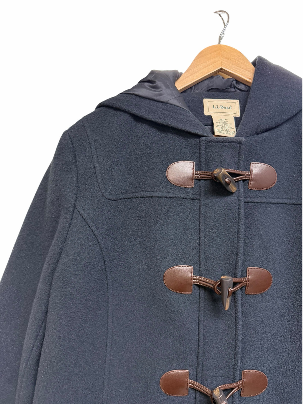 LL BEAN BELLANDI ITALIAN WOOL HOOD DUFFLE NAVY TOGGLE COAT SIZE 18