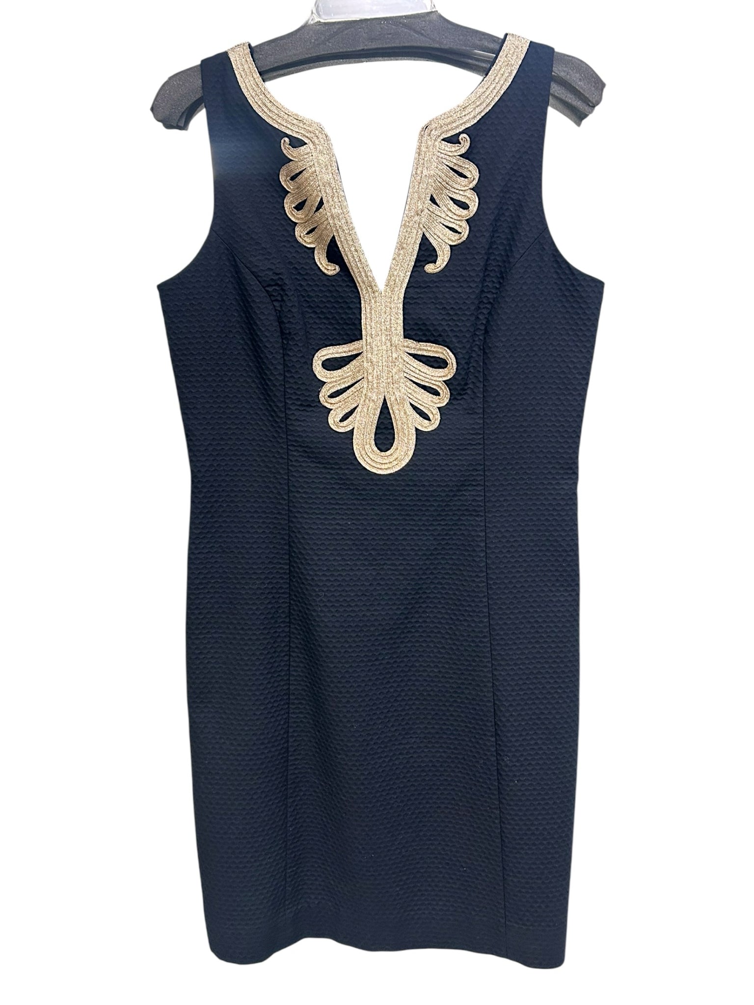 LILLY PULITZER VALLI BLACK TEXTURED GOLD EMBROIDERED SHIFT DRESS SIZE 10 – WEARHOUSE CONSIGNMENT