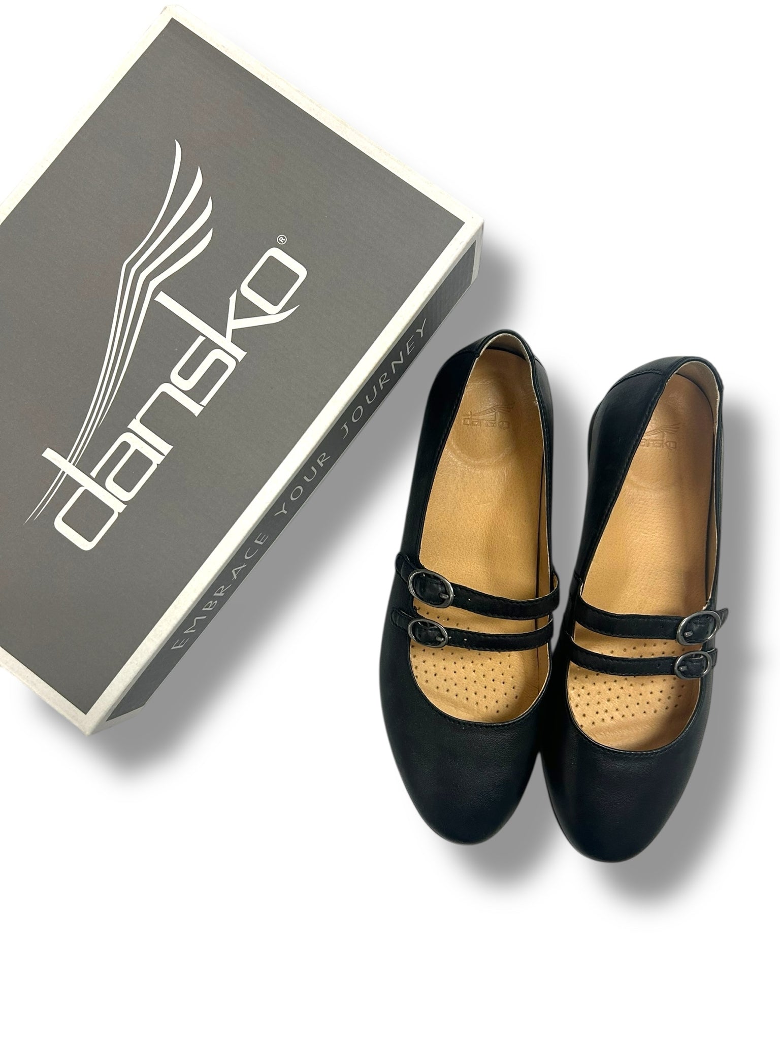 DANSKO LEEZA WITH BOX NAPPA BALLERINA BLACK LEATHER FLATS SIZE 38 US 8