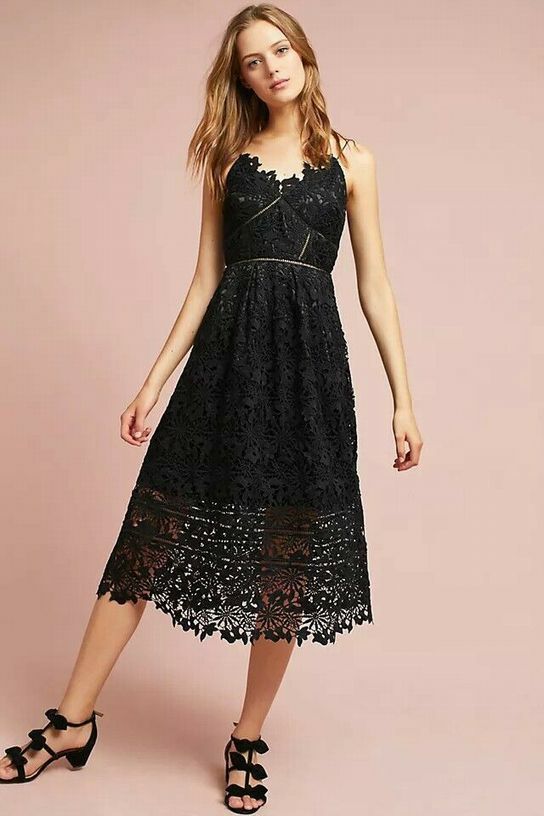 ANTHROPOLOGIE HD IN PARIS LACE OVERLAY MIDI BLACK/CREAM DRESS SIZE 0