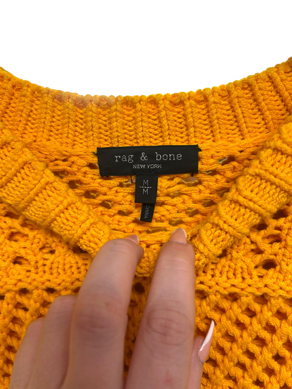 RAG & BONE RENEE COTTON CROCHET CREW NECK SWEATER YELLOW SIZE MEDIUM