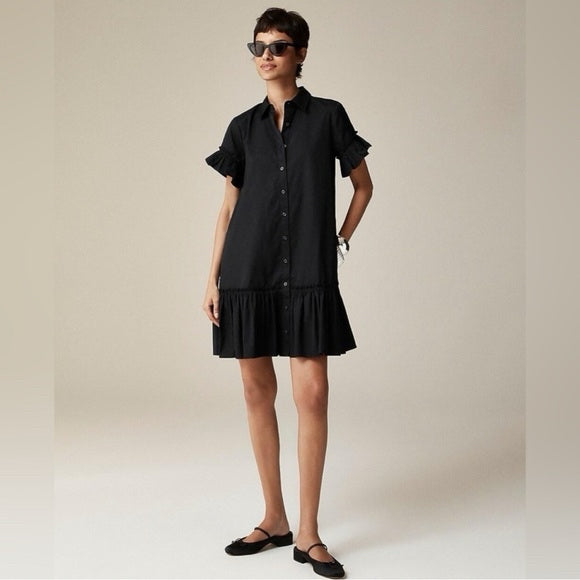 JCREW AMELIA BLACK RUFFLE POPLIN COTTON MINI DRESS SIZE XXL
