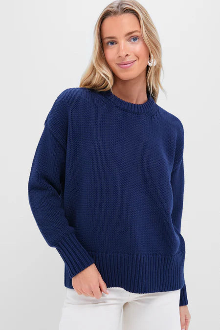 TUCKERNUCK CLIFF CREWNECK COTTON SWEATER SPLIT HEM NAVY SIZE XXL