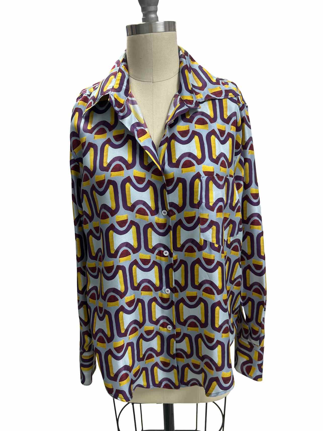 SEVENTY VENEZIA GEOMETRIC PRINT SILK BLOUSE SIZE: M