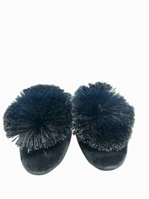 BIRDIES SONGBIRD VELVET POM POM MULES IN BLUE STEEL SIZE: 11