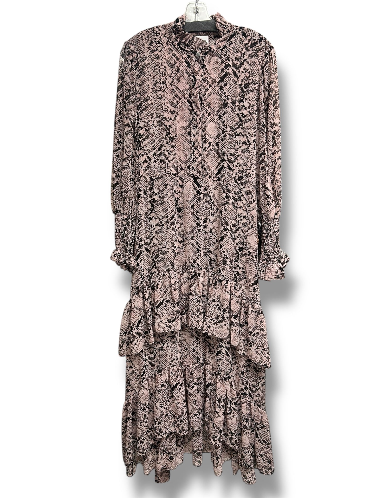MISA VALENTINA SNAKE PRINT RUFFLE TIERED PINK MAXI DRESS SIZE SMALL