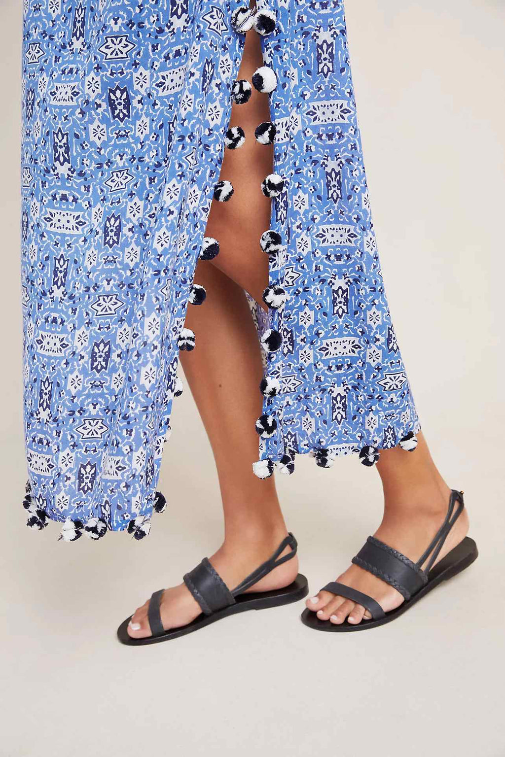 ROLLER RABBIT PRINT EMBRIDERY POM POM KAFTAN DRESS SIZE: XL