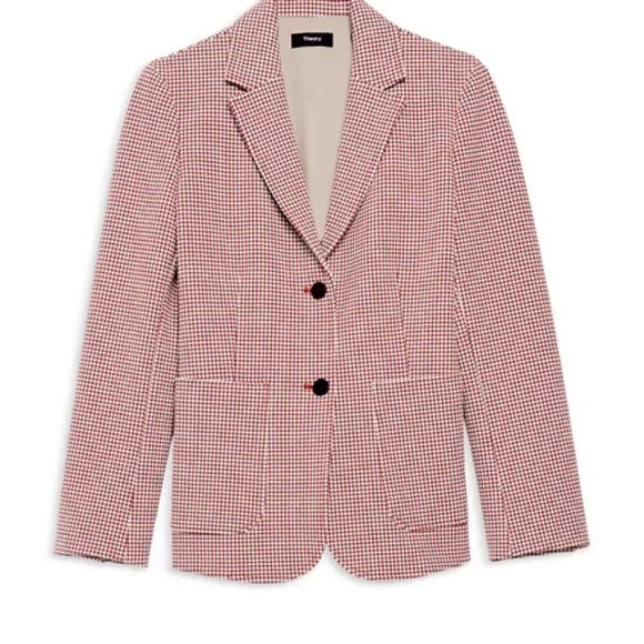 THEORY HOUNDSTOOTH BLAZER BURNT UMBER & WHITE WITH NOTCHED LAPELS SIZE 8
