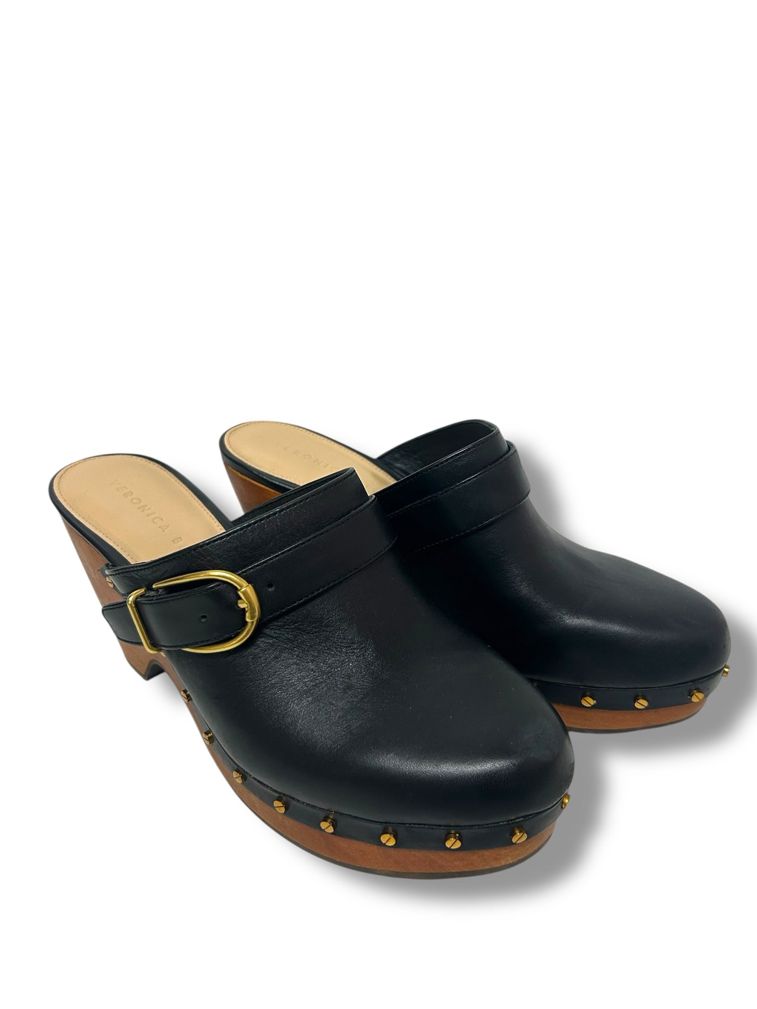 VERONICA BEARD HENDRIX BLACK LEATHER BUCKLE CLOG SIZE 8.5