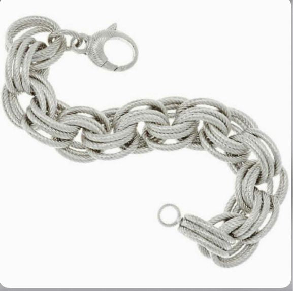 BRONZO ITALY BRONZE SILVER TONE ROPE LINK CHUNKY BRACELET