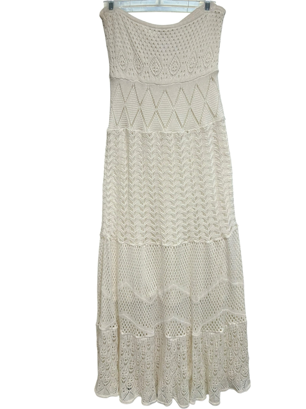 ANTHROPOLOGIE FARM RIO CREAM CROCHET STRAPLESS MAXI DRESS SIZE SMALL