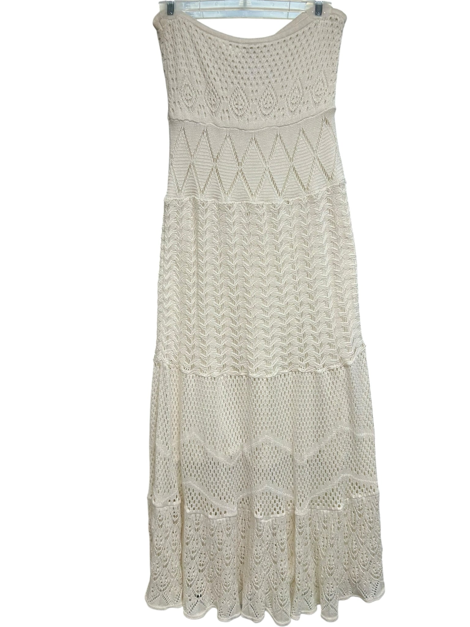 ANTHROPOLOGIE FARM RIO CREAM CROCHET STRAPLESS MAXI DRESS SIZE SMALL