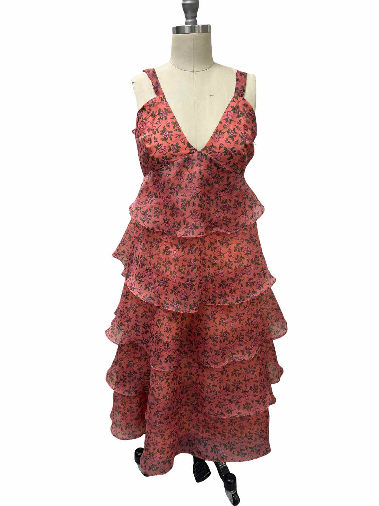 LOST + WANDER FLORAL TIERED VENUS RISING PRINT DRESS SIZE:M