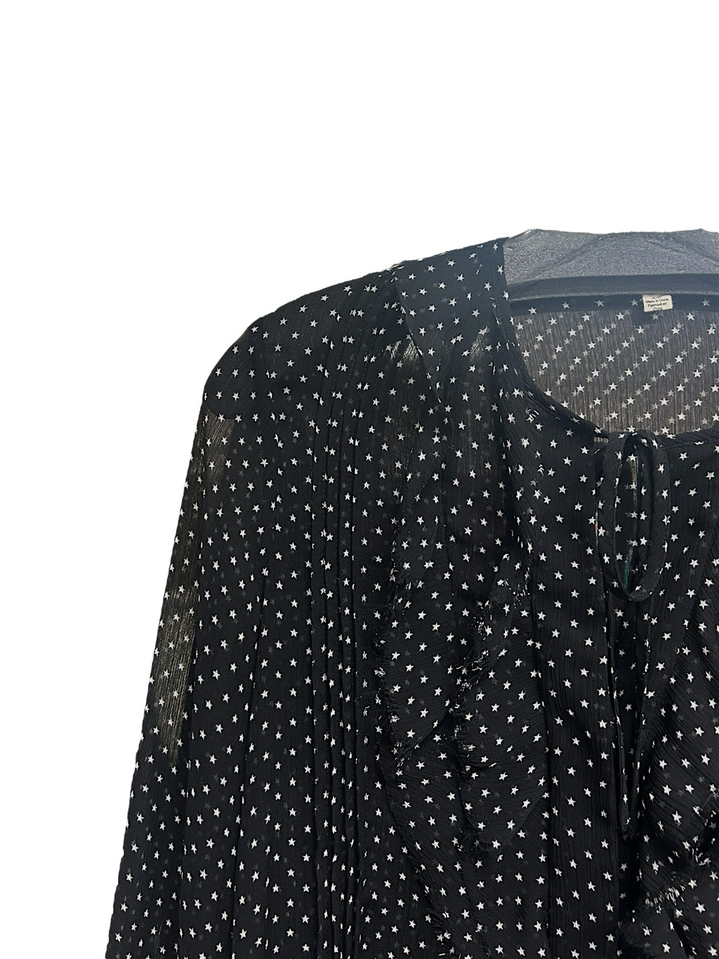 L'AGENCE TABITHA RUFFLE SHEER STAR PRINT BLACK WHITE BLOUSE SIZE SMALL