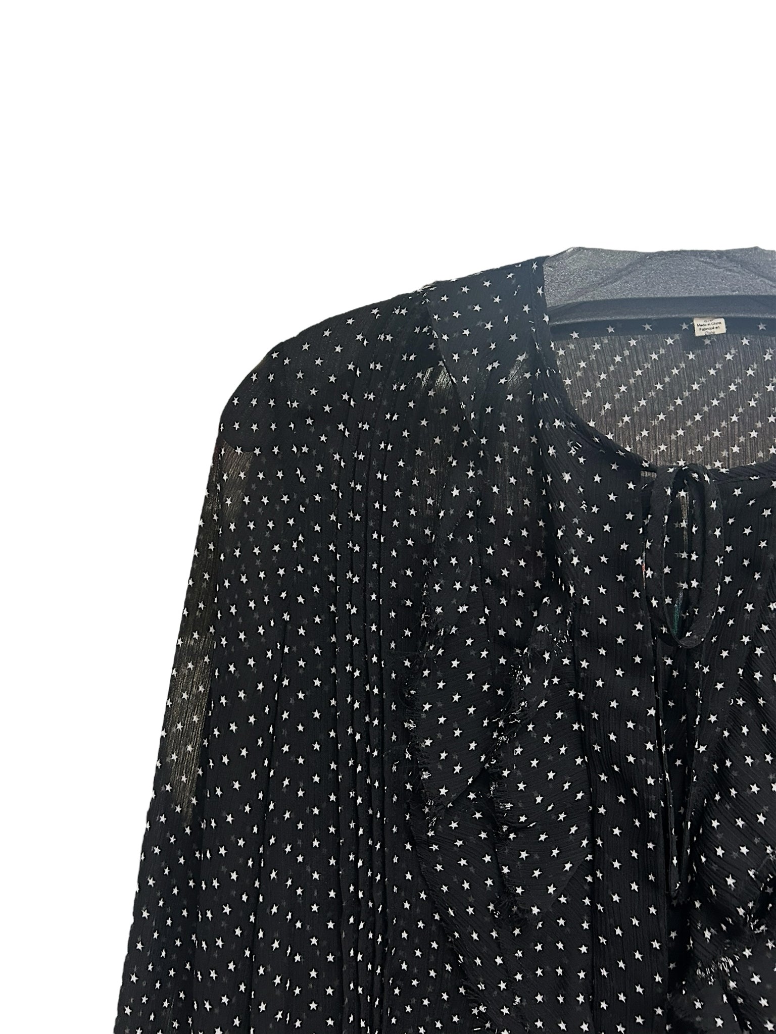 L'AGENCE TABITHA RUFFLE SHEER STAR PRINT BLACK WHITE BLOUSE SIZE SMALL