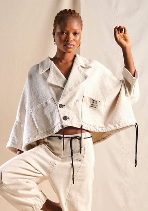 LURDES BERGADA NEW! OVERSIZE DROP SHOULDER CROP COTTON JACKET SIZE: S