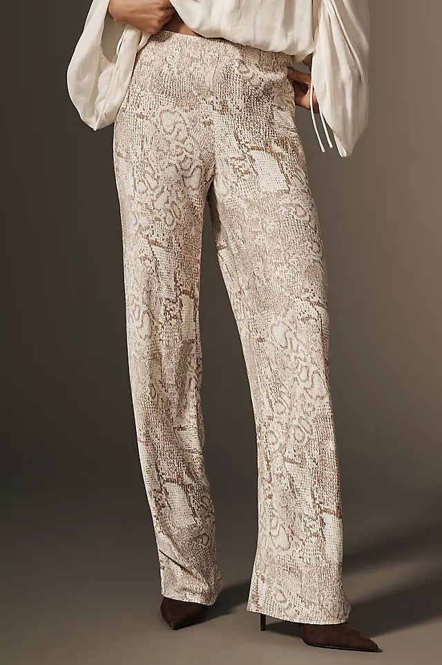 NWT ANTHROPOLOGIE TILDA SNAKESKIN FLARE PULL ON SATIN PANTS SIZE SMALL