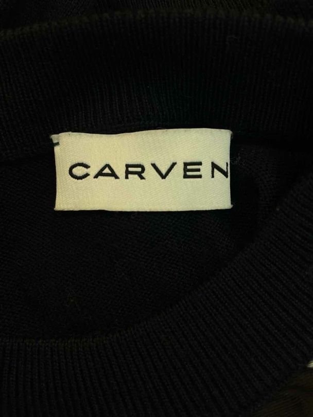 CARVEN WOOL GRAPHIC PRINT KNIT CROP BLACK TOP SIZE S