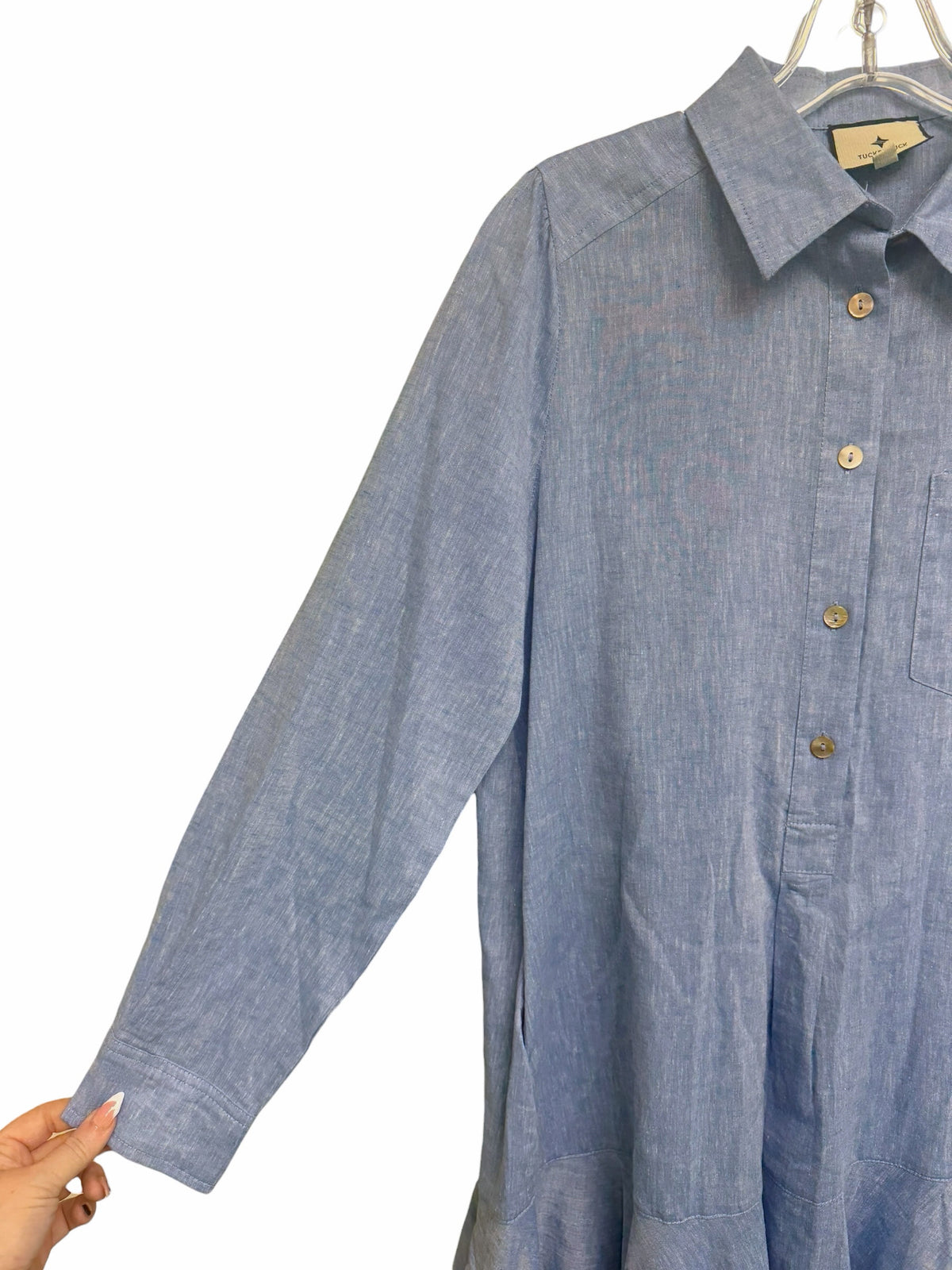 TUCKERNUCK CALLAHAN 100% COTTON RUFFLE HEM SHIRT DRESS SIZE SMALL