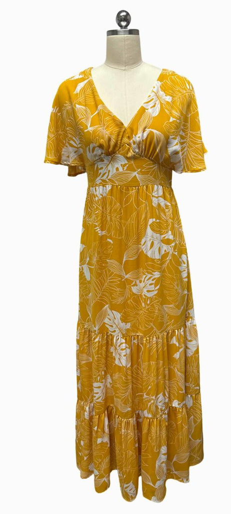 LULUS SAVANNA YELLOW PRINT YELLOW MAXI DRESS SIZE S