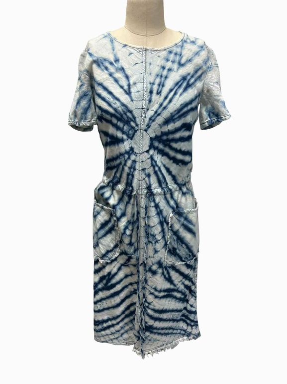 RAQUEL ALLEGRA SPRING 2016 READY TO WEAR TIE WAIST TYE DYE MIDI DRESS SIZE: 1