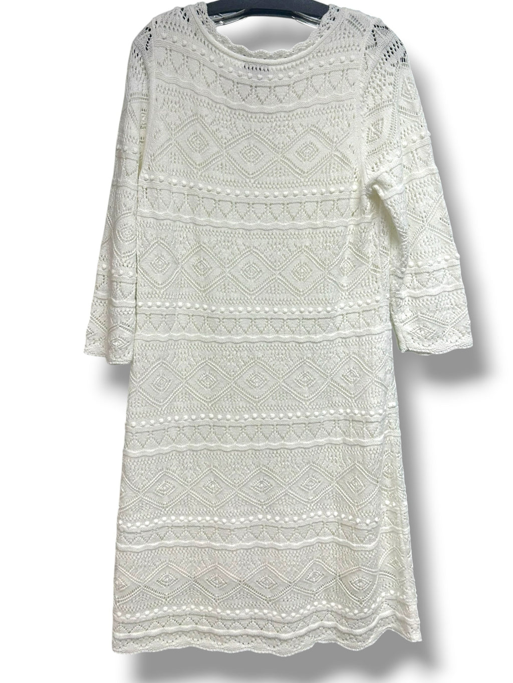 NWT TALBOTS CREAM CROCHET ELBOW HALF SLEEVE MIDI DRESS SIZE LARGE