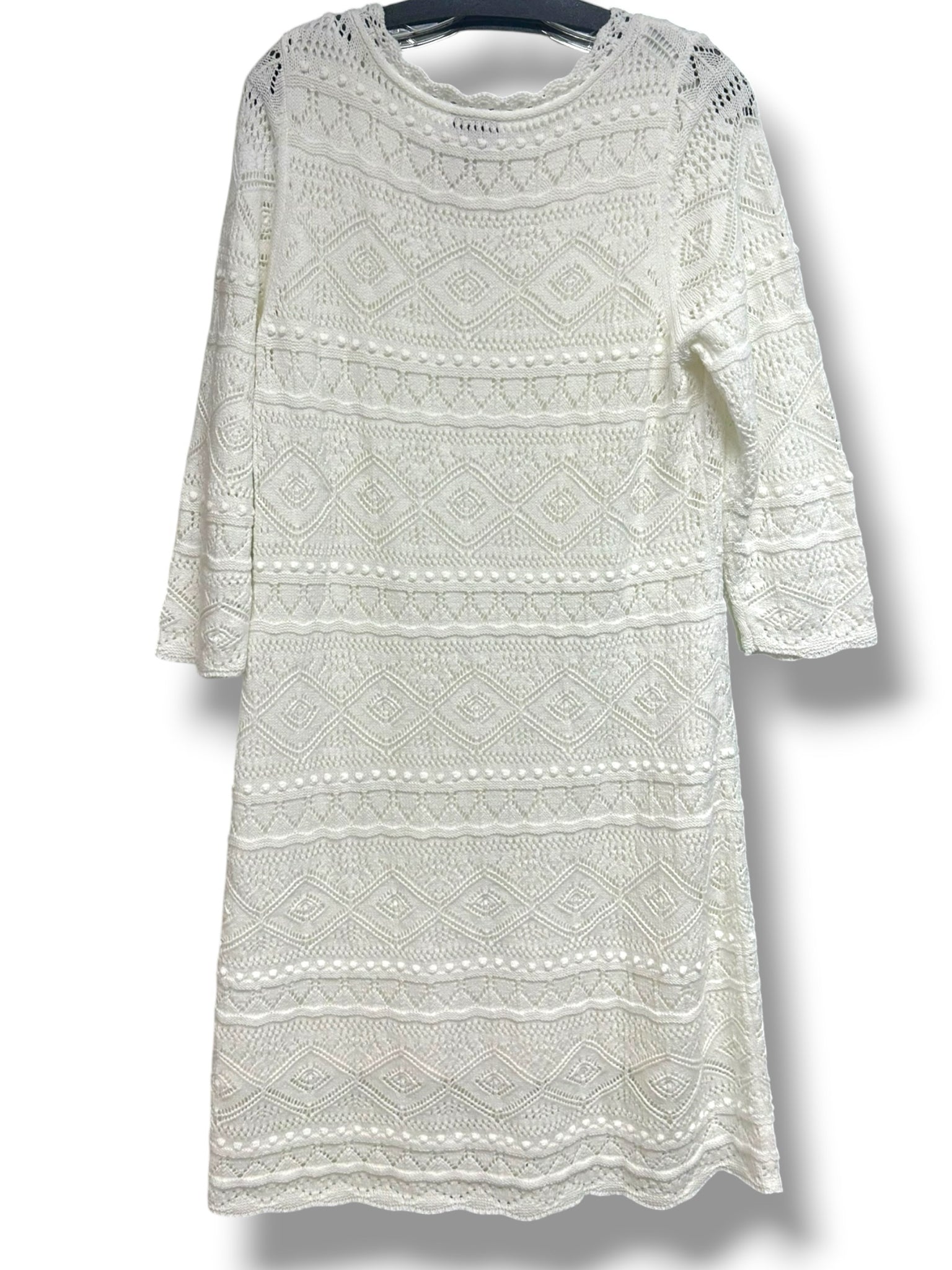 NWT TALBOTS CREAM CROCHET ELBOW HALF SLEEVE MIDI DRESS SIZE LARGE