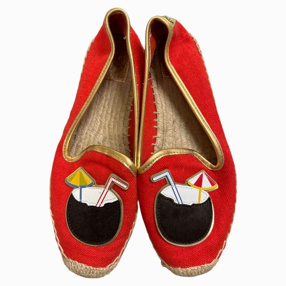 TORY BURCH COCO COCONUT COCKTAIL ESPADRILLE RED FLATS SIZE 8