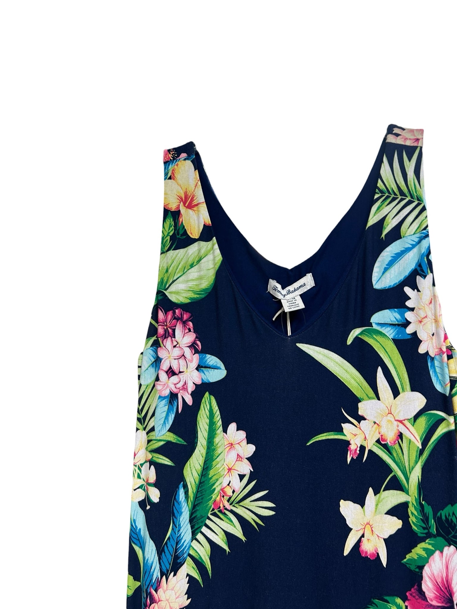 NWT TOMMY BAHAMA NAVY FLORAL LONG MAXI TANK JERSEY DRESS SIZE MEDIUM