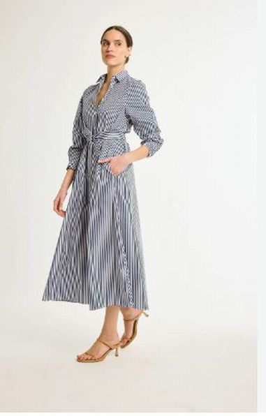 ELEANOR LEFTWICH STRIPE FRENCH COTTON MAXI SHIRT DRESS SIZE LARGE
