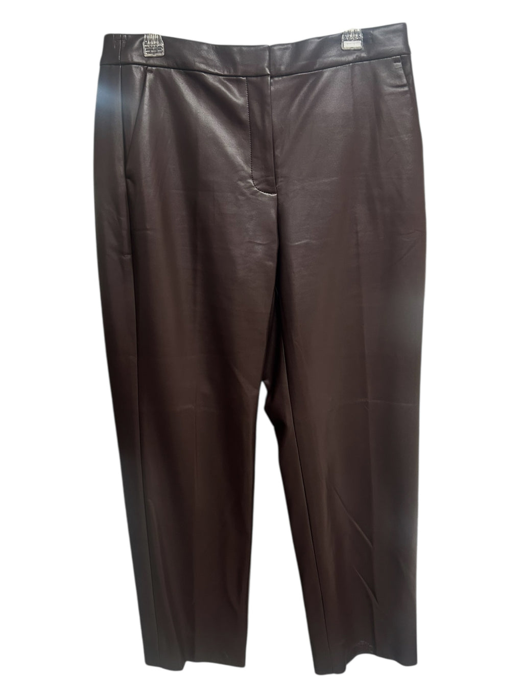 JCREW KATE FAUX LEATHER STRAIGHT LEG CHOCOLATE BROWN PANTS SIZE 12