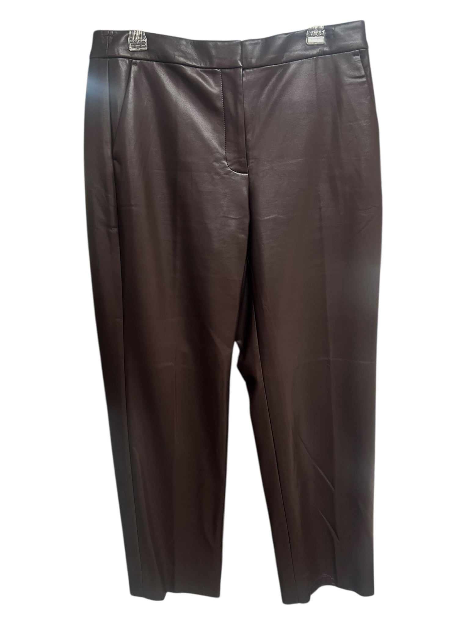 JCREW KATE FAUX LEATHER STRAIGHT LEG CHOCOLATE BROWN PANTS SIZE 12