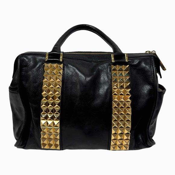 TORY BURCH LEATHER STUDDED BLACK SATCHEL