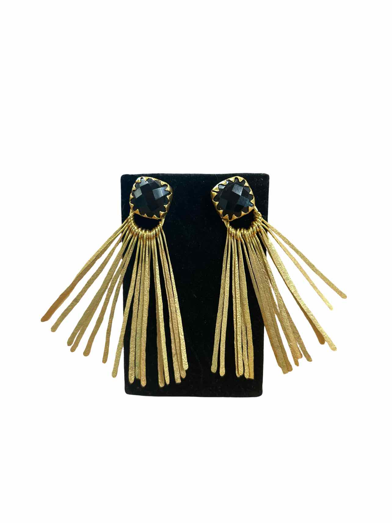 ACUS LORETO GOLD PLATED BLACK STONE STATEMENT EARRINGS