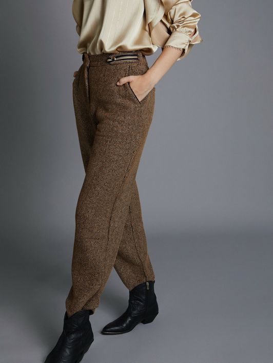 MEISIE PANTOLONI GRACE TWEED BROWN TROUSER SIZE M