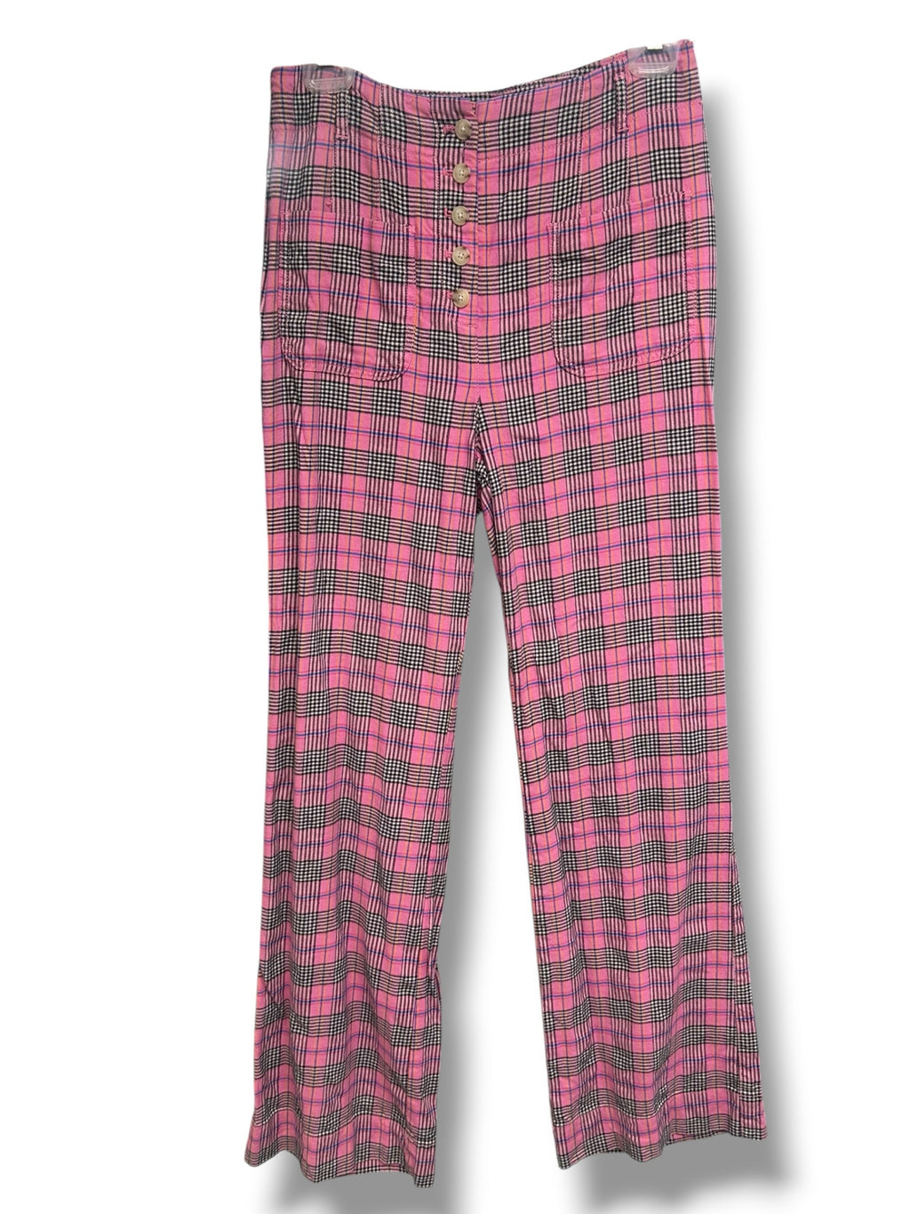 ANTHROPOLOGIE MAEVE RELAXED WIDE LEG PINK PLAID TROUSERS SIZE 6