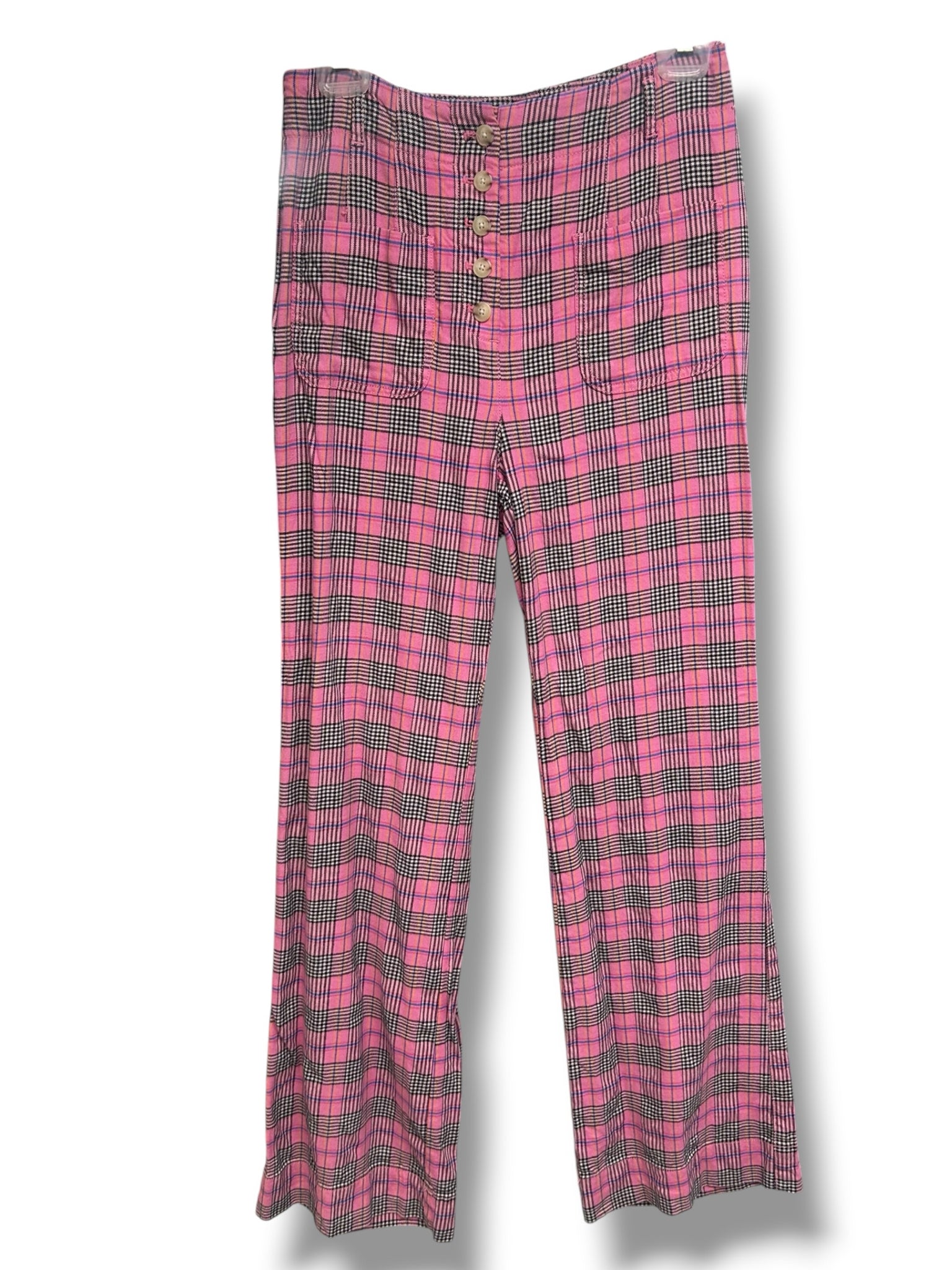 ANTHROPOLOGIE MAEVE RELAXED WIDE LEG PINK PLAID TROUSERS SIZE 6