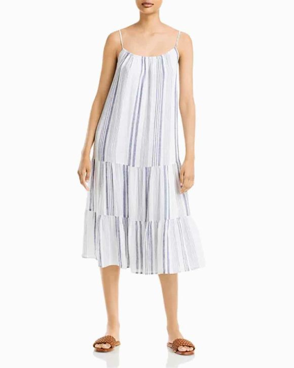 RAILS ADORA DRESDEN STRIPE WHITE/BLUE TANK MIDI DRESS SIZE M