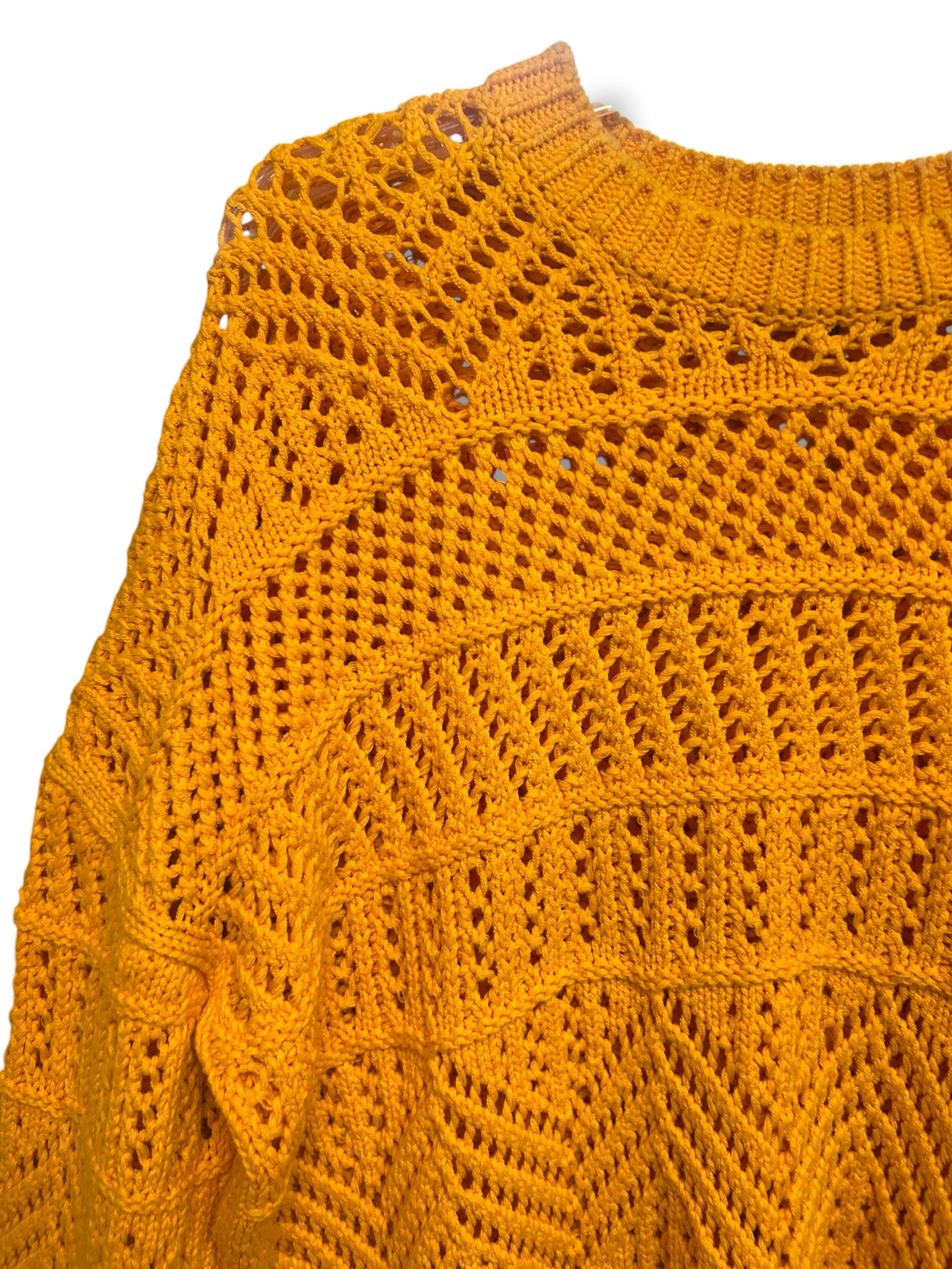 RAG & BONE RENEE COTTON CROCHET CREW NECK SWEATER YELLOW SIZE MEDIUM