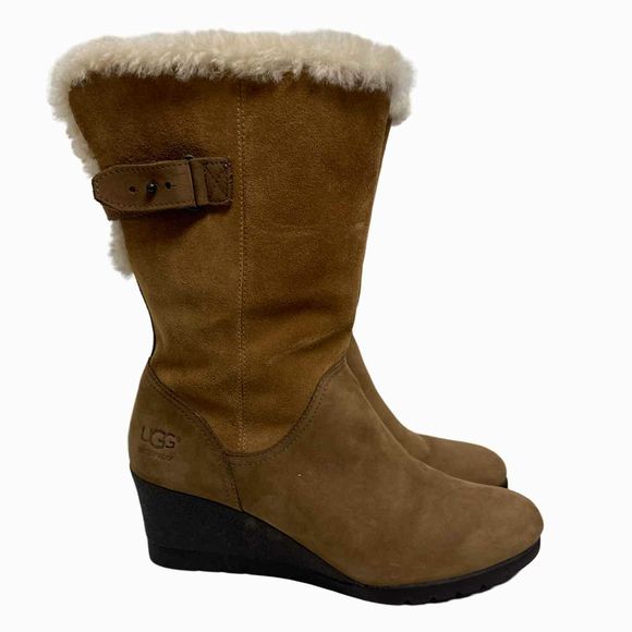 UGG EDELINA CHESTNUT FOLDOVER WEDGE BOOT SIZE 8