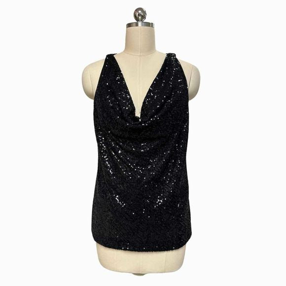 TRINA TURK NWT! MORGANITE MOONSTONE BLACK SEQUIN TOP SIZE M