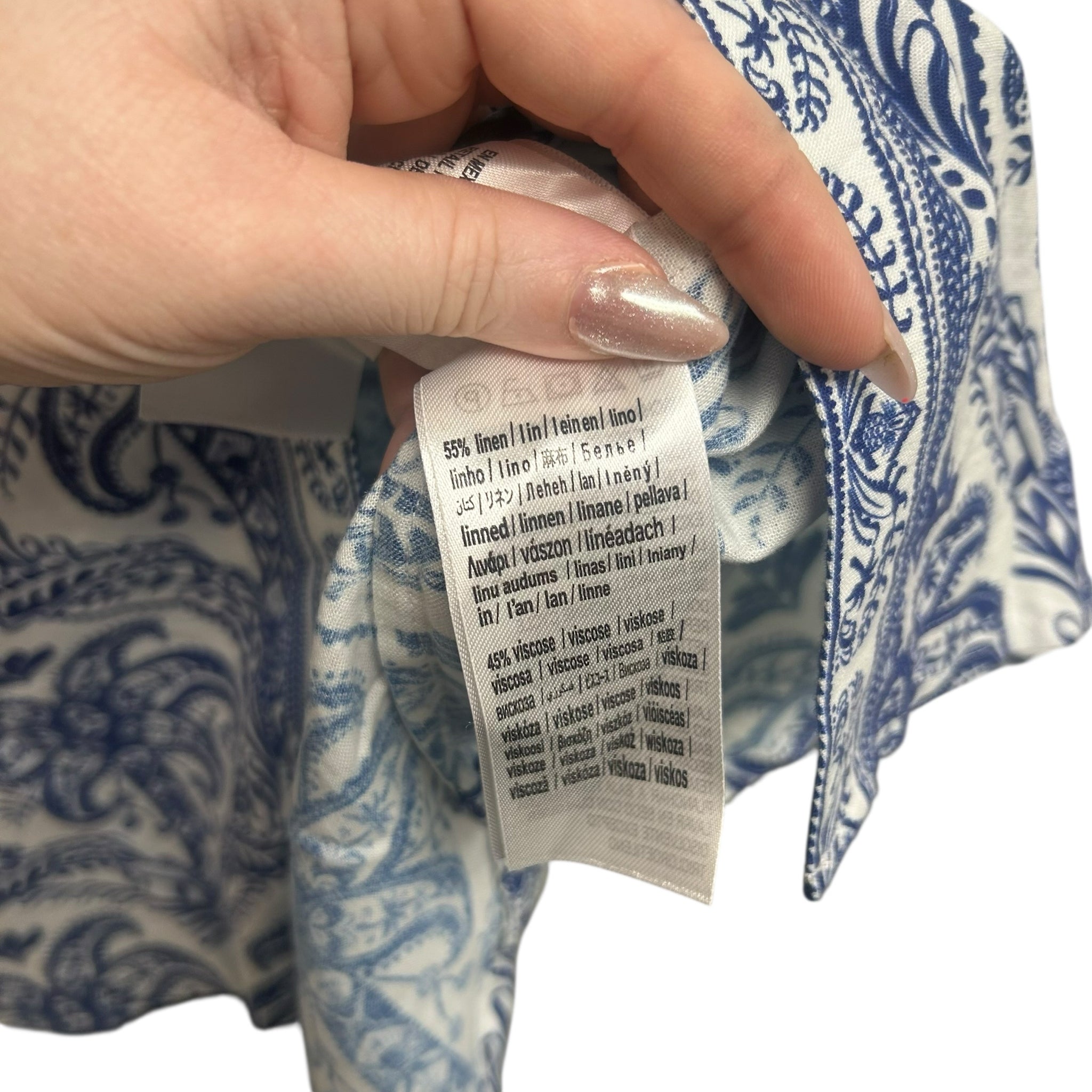 FARM RIO TROPICAL PRINT BLUE WHITE LINEN BLEND BUTTON UP TOP SIZE XL