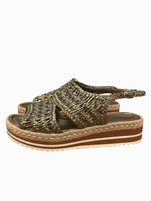 PONS QUINTANA OASSI WOVEN METALLIC SLING BACK SANDAL SIZE: 40
