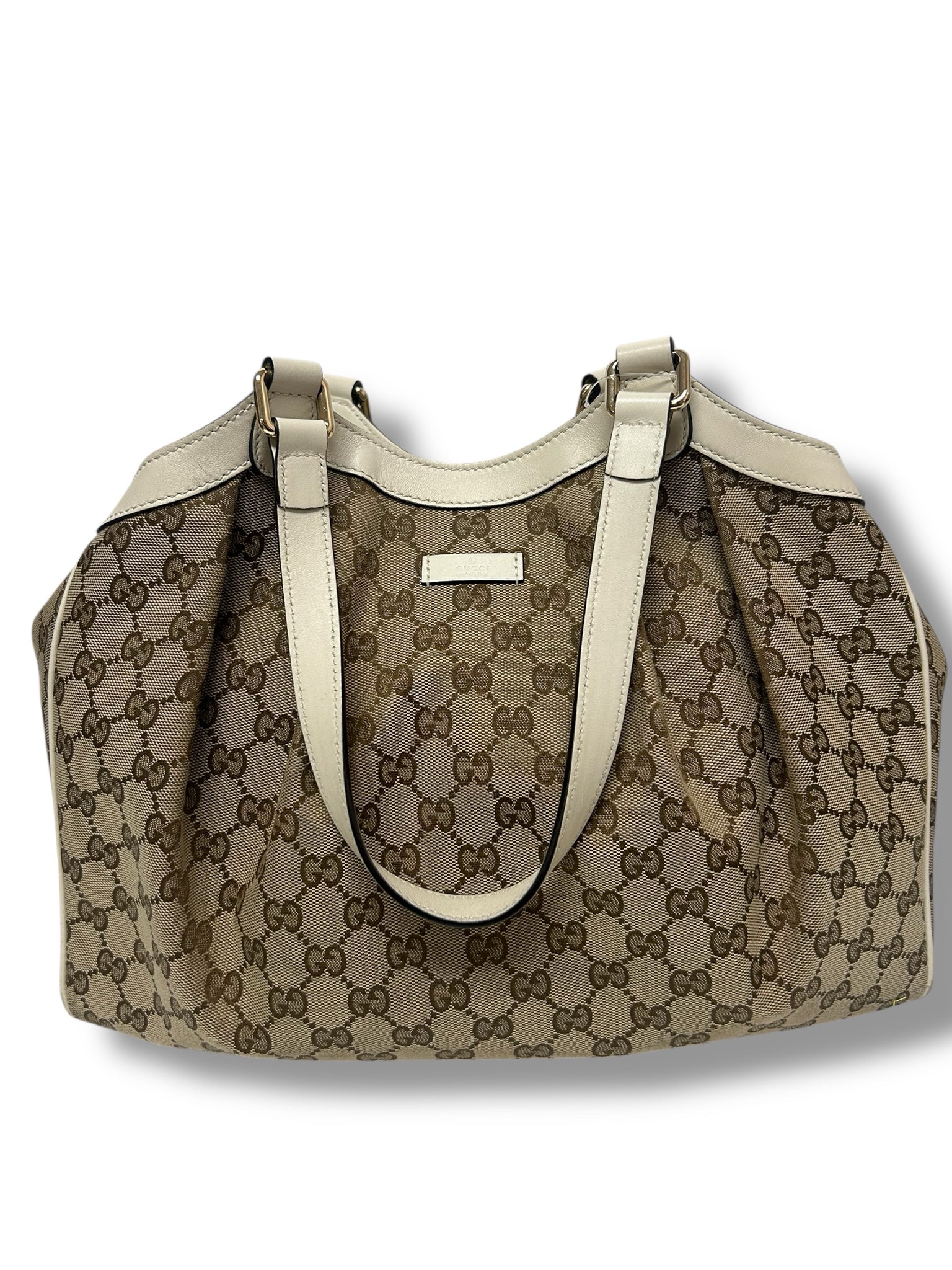 GUCCI GG CANVAS TOTE DOUBLE SHOULDER STRAP TAN CREAM
