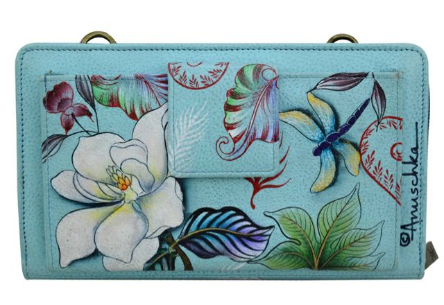 ANUSCHKA JARDIN BLEU RFID ORGANIZER TURQUOISE CROSSBODY